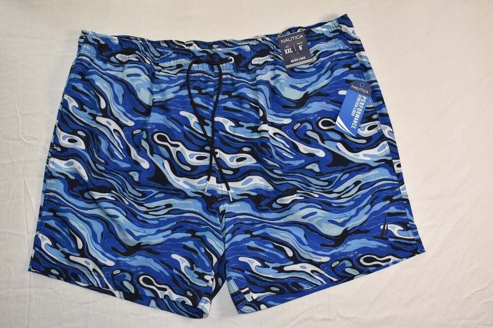 Nautica Men's 6-Inch Stretch Liner Swim Trunks - Blue Marble Print (1050)